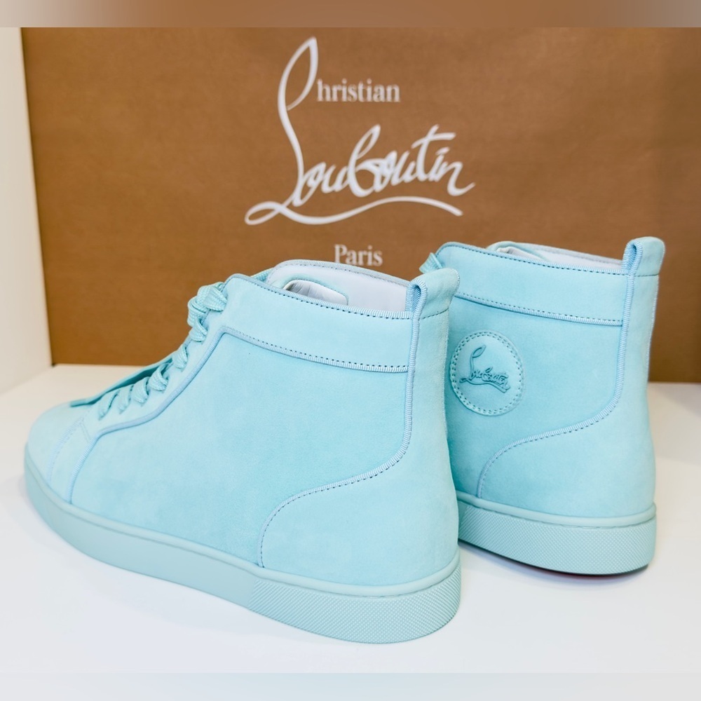 Christian Louboutin Louis Orlato High-top Men’s Sneakers Teal Suede/Velvet EU-44 - Picture 9 of 16